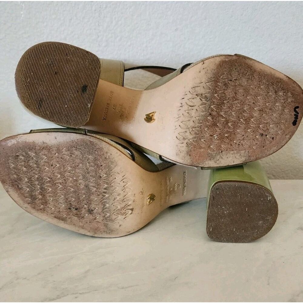 Anthropologie Vicenza Leather Women Jade Green Stacked 4" Heel Sandal Size 8 US - Picture 11 of 12